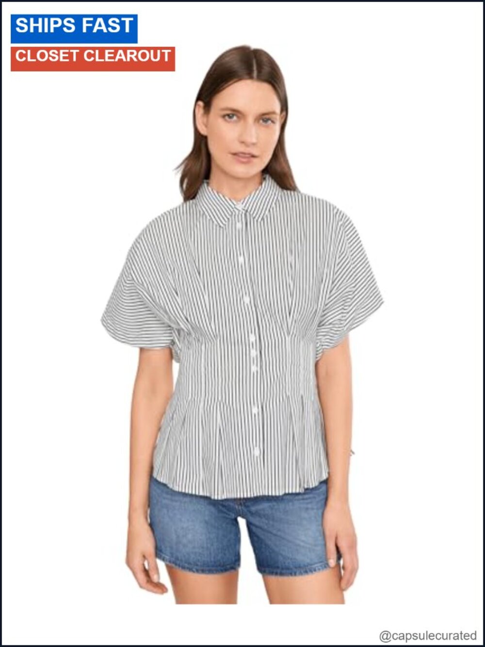 Pleated Waist Dolman Sleeve Blouse Classic Fit 100% Cotton